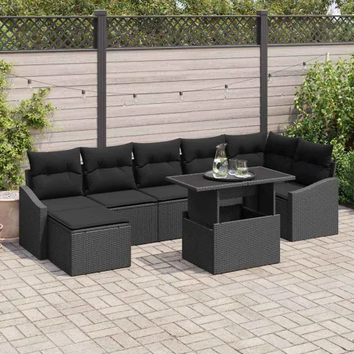 Conjunto de Sofá de Jardín Con Cojín   Negro (8 pcs)