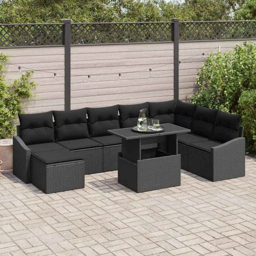 Conjunto de Sofá de Jardín Con Cojín   Negro (9 pcs)