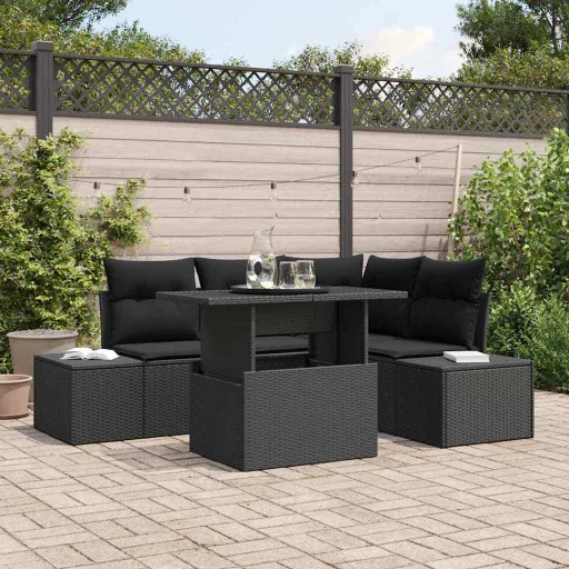 Conjunto de Sofá de Jardín   Negro Ratán Sintético (5 pcs)