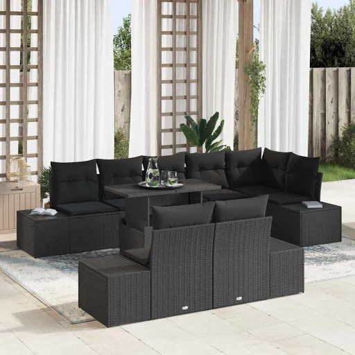 Conjunto de Sofá de Jardín   Negro Poliratán (9 pcs)