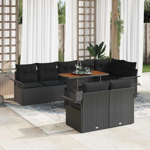 Conjunto de Sofá de Jardín   Negro Poliratán (9 pcs)