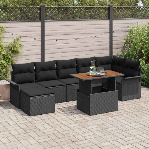 Conjunto de Sofá de Jardín   Negro Poliratán (8 pcs)
