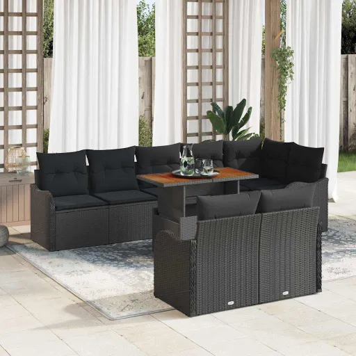 Conjunto de Sofá de Jardín   Negro Poliratán (9 pcs)