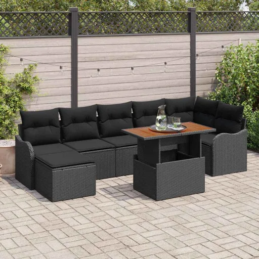 Conjunto de Sofá de Jardín   Negro Poliratán (8 pcs)