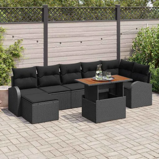 Conjunto de Sofá de Jardín   Negro Poliratán (8 pcs)