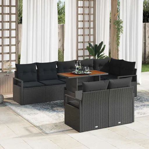 Conjunto de Sofá de Jardín   Negro Poliratán (9 pcs)