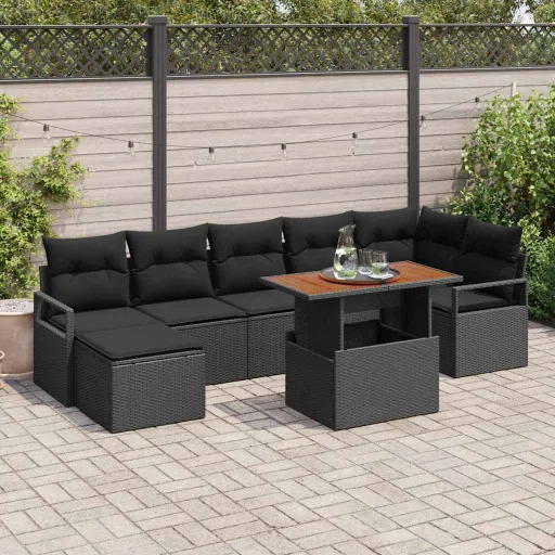 Conjunto de Sofá de Jardín   Negro Poliratán (8 pcs)