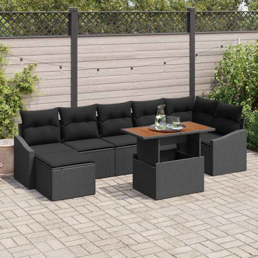 Conjunto de Sofá de Jardín   Negro Poliratán (8 pcs)