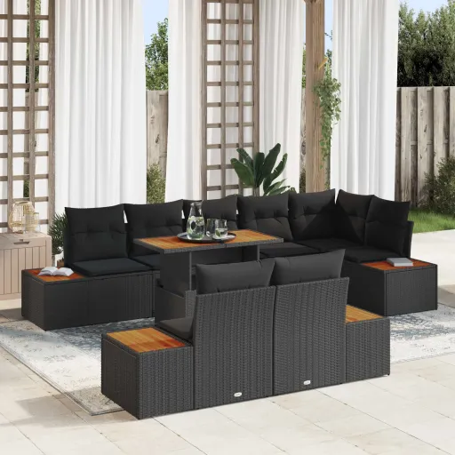 Conjunto de Sofá de Jardín   Negro Poliratán (9 pcs)