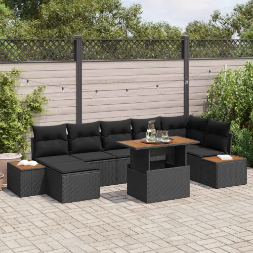 Conjunto de Sofá de Jardín   Negro Poliratán (8 pcs)