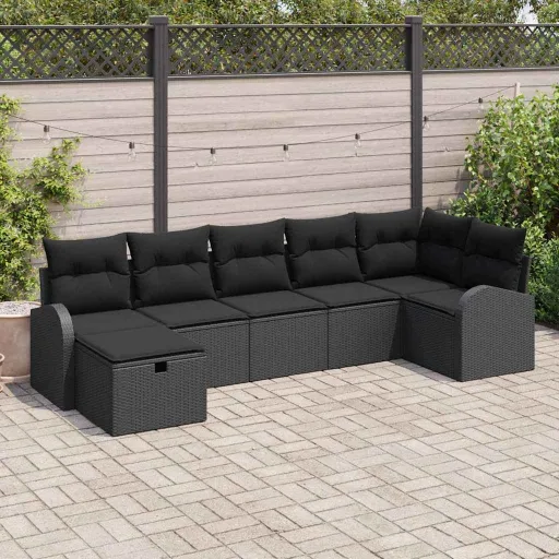 Conjunto de Sofá de Jardín   Negro Ratán Sintético (7 pcs)