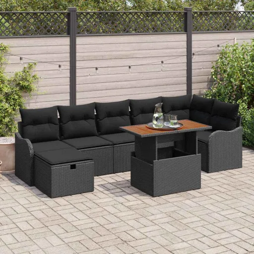 Conjunto de Sofá de Jardín   Negro Poliratán (8 pcs)