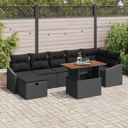 Conjunto de Sofá de Jardín   Negro Ratán Sintético (8 pcs)