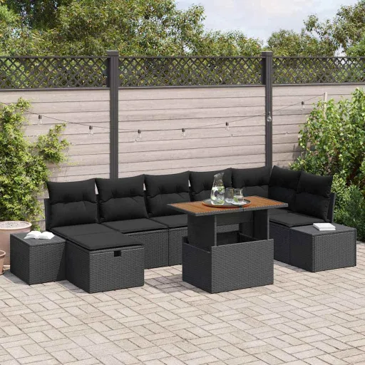 Conjunto de Sofá de Jardín   Negro Ratán Sintético (8 pcs)
