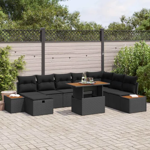 Conjunto de Sofás de Jardín   Negro Ratán Sintético (9 pcs)