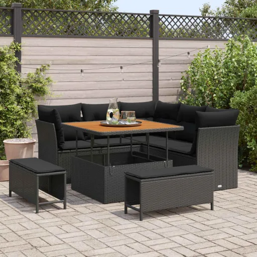 Conjunto de Sofá de Jardín Con Cojín   Negro (8 pcs)