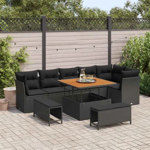 Conjunto de Sofá de Jardín Con Cojín   Negro (9 pcs)