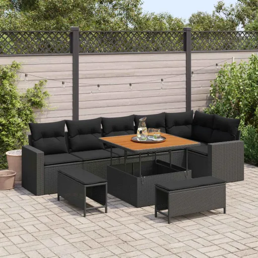 Conjunto de Sofás de Jardín   Negro Ratán Sintético (11 pcs)