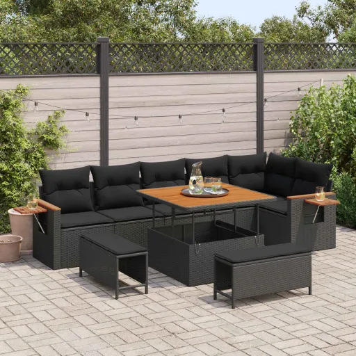 Conjunto de Sofás de Jardín   Negro Ratán Sintético (11 pcs)