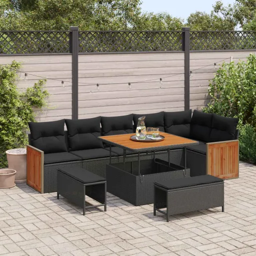 Conjunto de Sofás de Jardín   Negro Ratán Sintético (11 pcs)