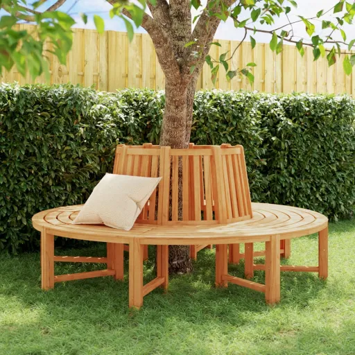 Bancos de Árbol Semicirculares 2 Uds Madera Maciza Teca Ø201 cm