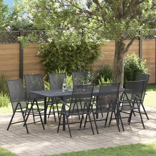 Conjunto de Comedor de Jardín   Antracita Acero (9 pcs)