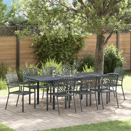 Conjunto de Comedor de Jardín   Antracita Acero (9 pcs)