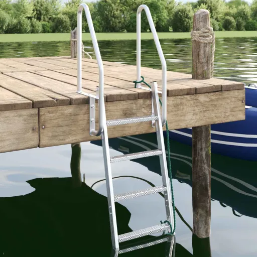 Escalera de Muelle de 4 Peldaños Plateado 58 x 77 x 166 cm