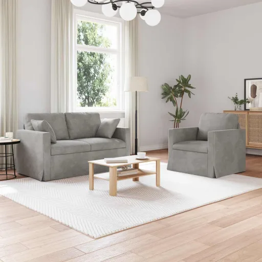 Sofá   Gris Claro 138 x 78 x 80 cm Terciopelo (2 pcs)