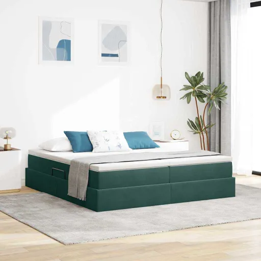 Cama Con Almacenamiento y Colchón Verde Oscuro 180 x 200 cm