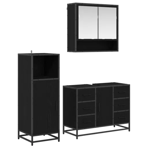 Juego de Muebles de Baño   Roble Negro Madera Contrachapada (3 pcs)