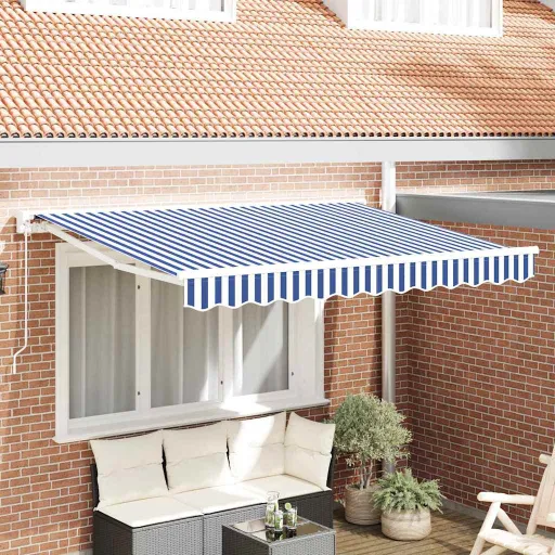 Toldo Retráctil Manual Azul y 300 x 200 cm Poliéster y Metal