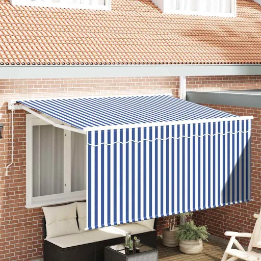 Toldo Retráctil Manual Azul y 300 x 200 cm Poliéster y Aluminio