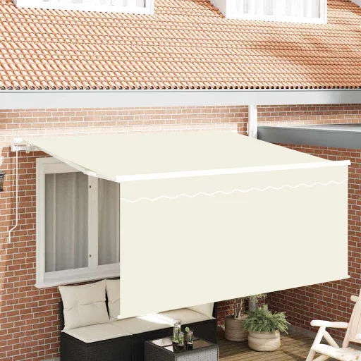 Toldo Retráctil Manual Crema 300 x 200 cm Poliéster y Aluminio