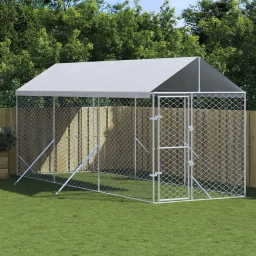 Perrera de Exterior Con Toldo Acero Galvanizado Plata 2x6x2,5 m