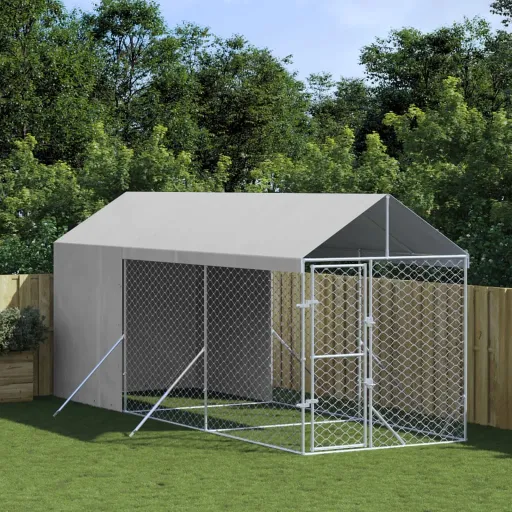 Perrera de Exterior Con Toldo Acero Galvanizado Plata 2x6x2,5 m