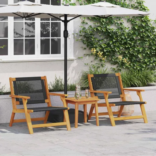 Sillas de Jardín Con Mesa   Negro Madera de Acacia Sólida (3 pcs)
