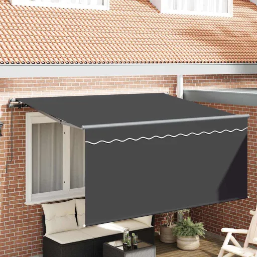 Toldo Retráctil Rayado Manual Antracita 300 x 200 cm Tela