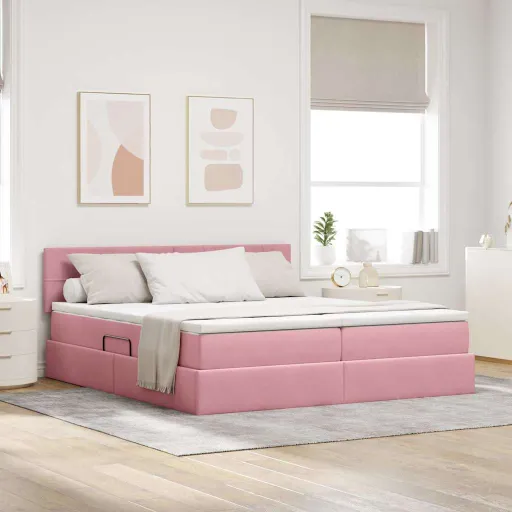 Cama Con Almacenamiento Con Colchón Rosa 100 x 200 cm