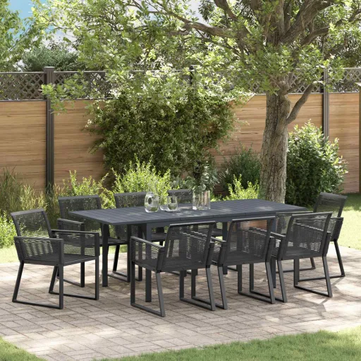 Conjunto de Comedor de Jardín   Negro Ratán Sintético (9 pcs)