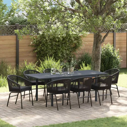 Conjunto de Comedor de Jardín   Negro Ratán Sintético (9 pcs)