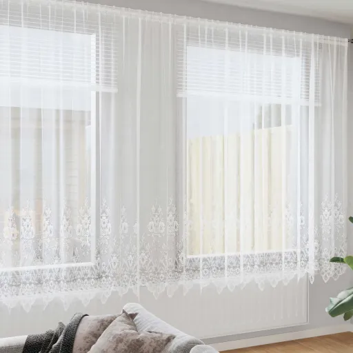 Cortina de Encaje Con Cortinas Floral 245 x 600 cm Poliéster