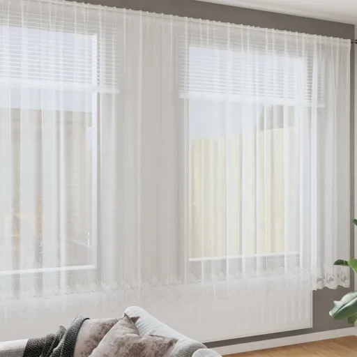 Cortina de Encaje Con Cortinas Floral 245 x 1200 cm Poliéster