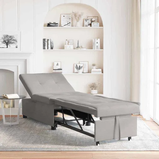 Sofá Cama Desplegable Gris Claro 194 x 67 x 82 cm Microfibra
