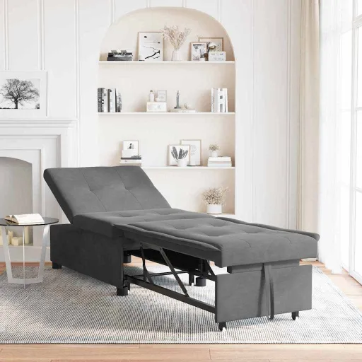 Sofá Cama Desplegable Gris Oscuro 194 x 67 x 82 cm Microfibra