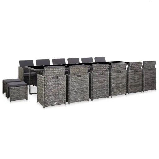 Set de Comedor de Jardín 17 Pzas y Cojines Ratán Sintético Gris