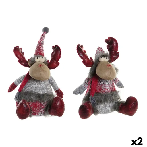 Adorno Navideño DKD Home Decor Rojo Gris Reno 27 x 19 x 32 cm (2 Unidades)