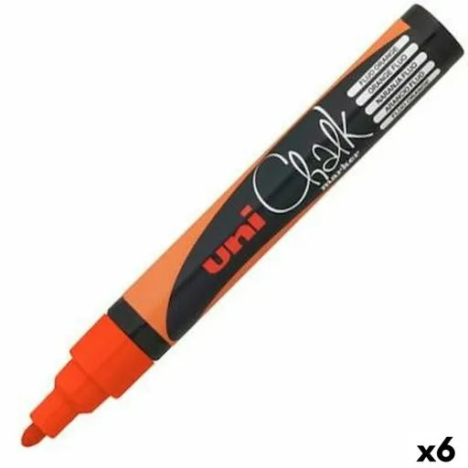 Rotuladores de Tiza Líquida Uni-Ball PWE-5M Fluor Naranja (6 Unidades)