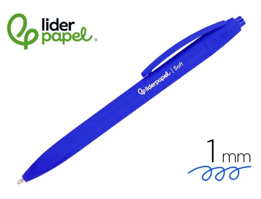 Boligrafo Liderpapel Punta 1 mm Retractil Con Clip Acabado Soft Touch Tinta Azul Cuerpo Azul