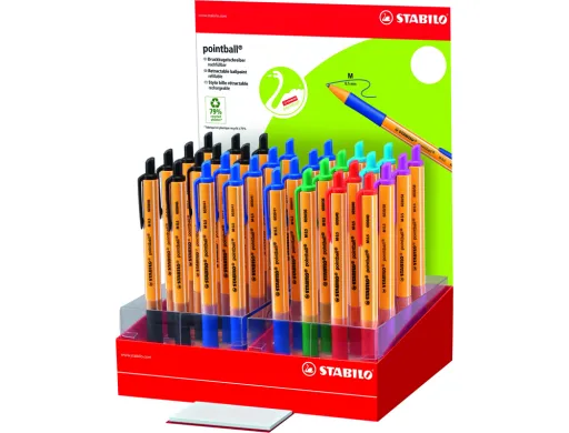 Boligrafo Stabilo Pointball Retractil Tinta Aceite Trazo 0,5 mm Expositor de 38 Unidades Colores Surtidos